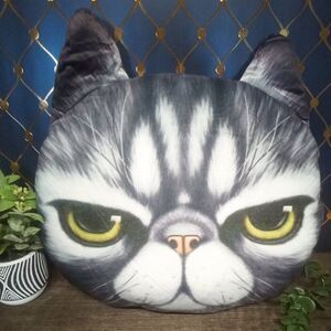 Realistic Grumpy Cat Face Pillow – Gray Cat Throw Pillow